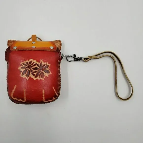 Lucky Cat Coin Purse Leather Maneki Neko Wallet Keychain Fish Charm - Picture 5 of 14